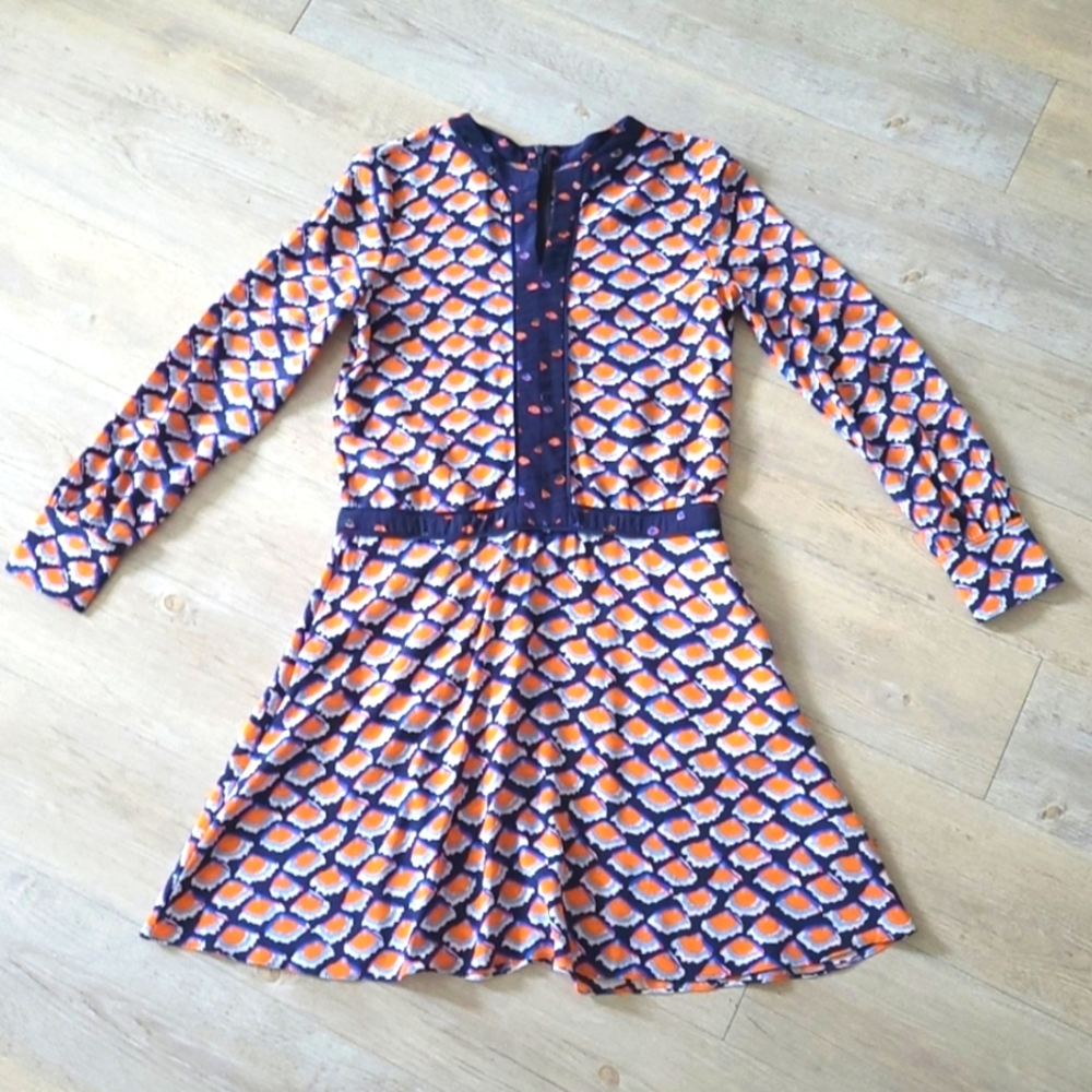 Vtg. Mod Retro Silk Mixed Print Long Sleeve Mid Length Dress